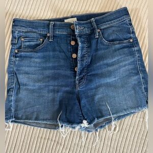 Mother denim “the Saint slit short frey” denim shorts